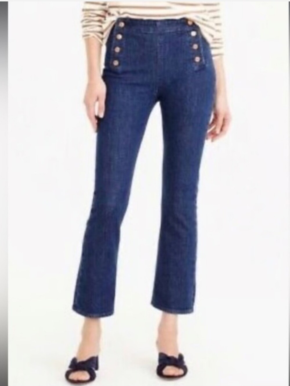 J. Crew Dark Blue Ankle Sailor-Button Cropped Jeans